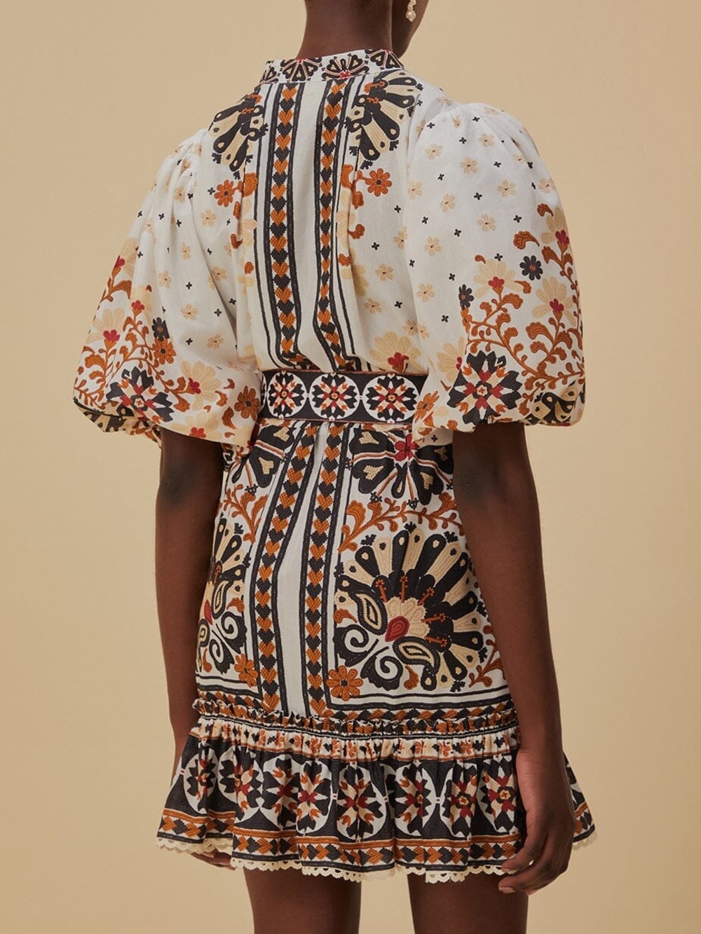 NWT FARM Rio Flower Fan Tapestry Off-White Mini Dress Size M - Picture 2 of 9